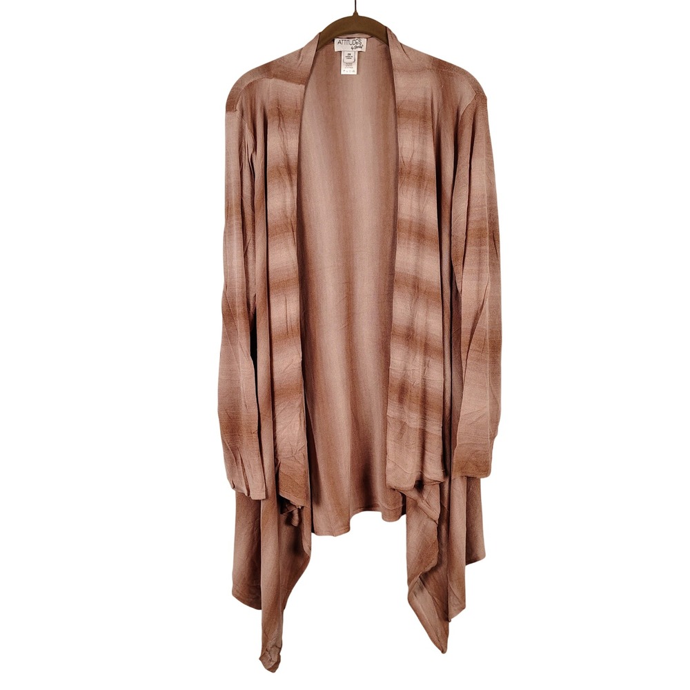 Attitudes by Renee Women 2X Cascade Ombre Cardigan Safari Taupe Rayon Open Front